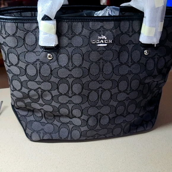 Coach Handbags - Coach black/gray signature zip tote